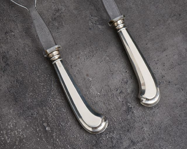 Salad Cutlery Set Silver 2 Pieces In San Marco Style Zanolli Vintage 185685 Us0007117