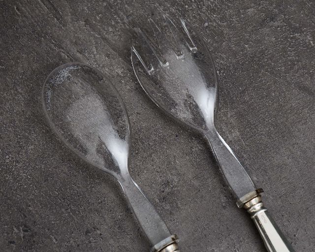 Salad Cutlery Set Silver 2 Pieces In San Marco Style Zanolli Vintage 185685 Us0007117