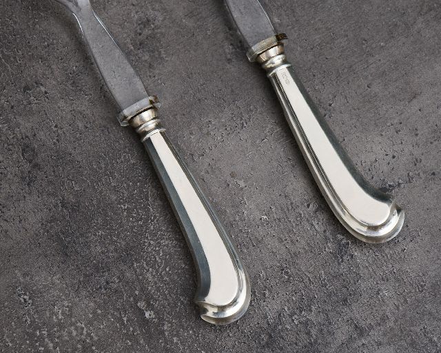 Salad Cutlery Set Silver 2 Pieces In San Marco Style Zanolli Vintage 185685 Us0007117