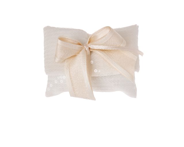 Favor white double satin bow and cream ribbon