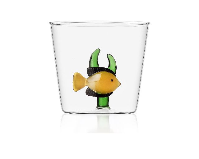 Bicchiere tumbler marine garden pesce giallo e alga verde