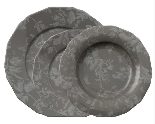 Plate service garden glamour grey porcelain 12 pieces