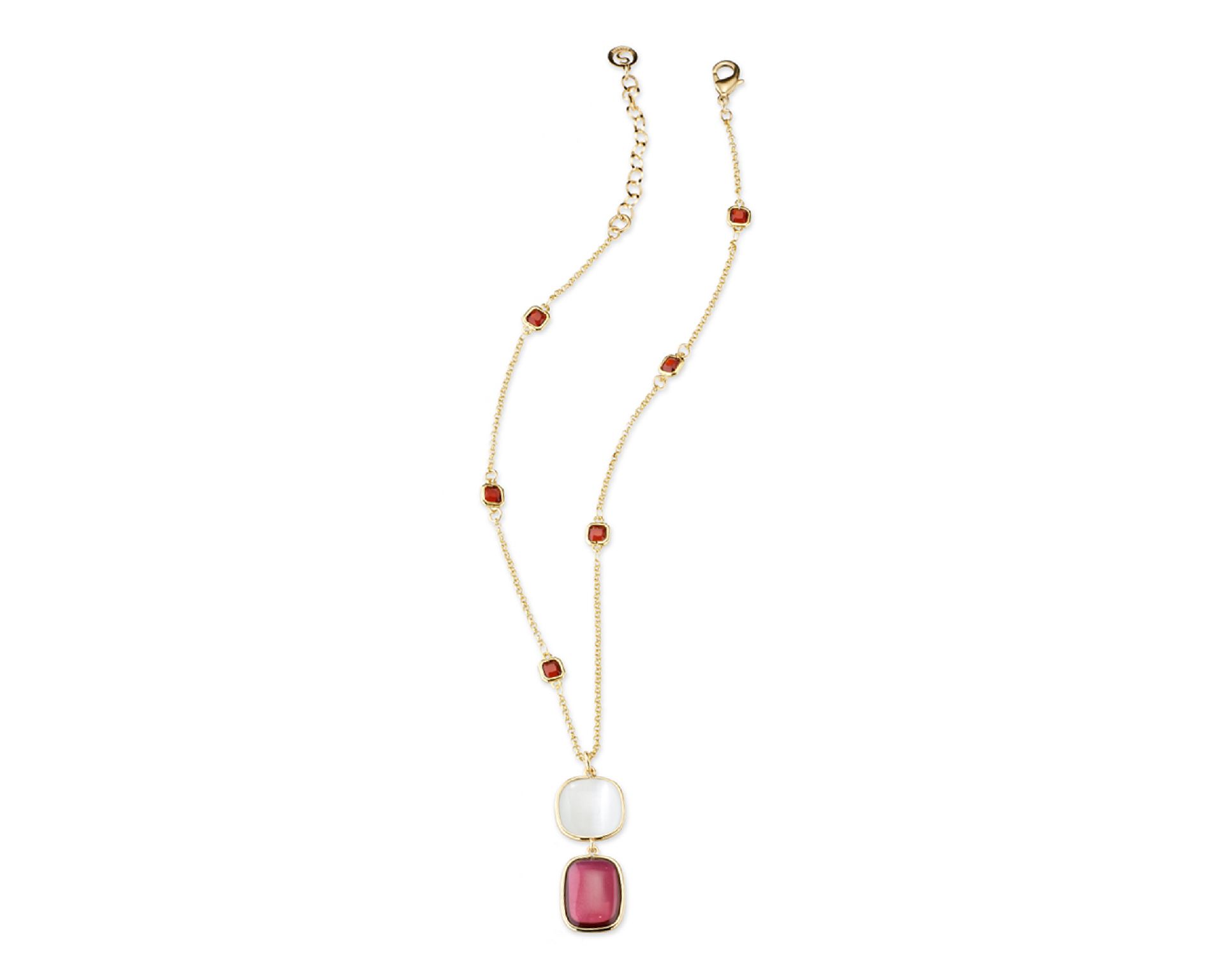 Collana Lou Ottone Finitura Oro Con Occhio Di Gatto Fucsia Madreperla E Catena Di Cristallo Granato Sovrani 190069 814j11522