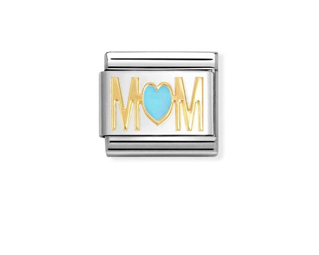 Mom blue heart composable steel gold and enamel