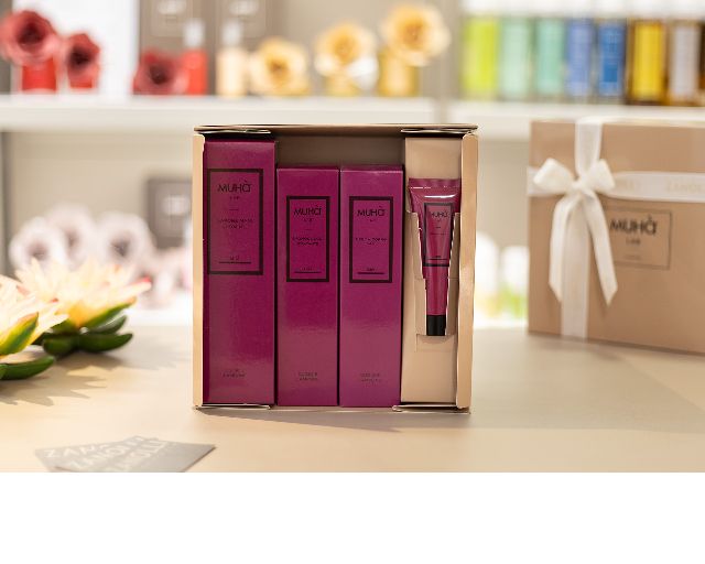 Cream and soap set cuoio e lampone 4 pieces