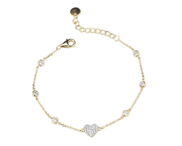 Bracciale cuore argento dorato con zirconi bianchi