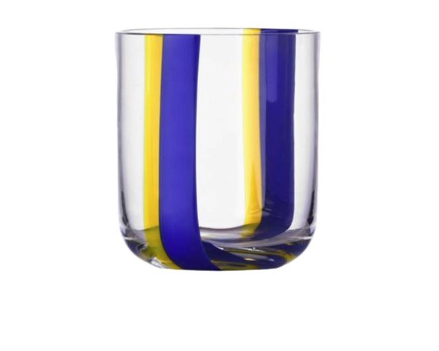 Bicchiere tumbler gesti azzurro giallo