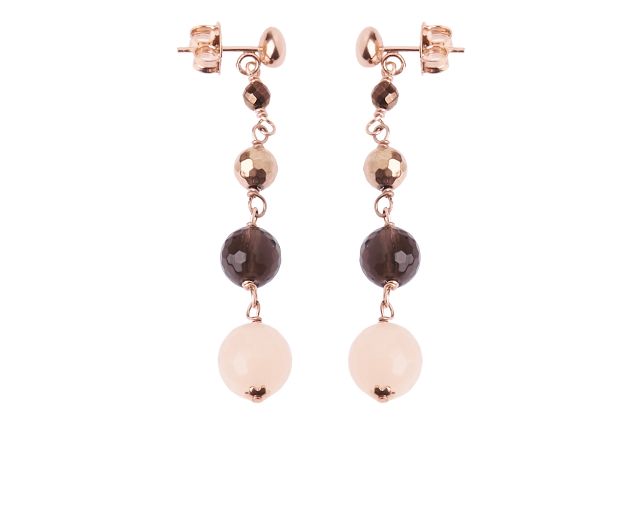 Earrings silver rosé with smoky quartz and pink jade