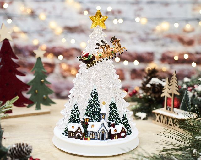 Idea regalo natale albero di natale villaggio e slitta in acrilico con luci led