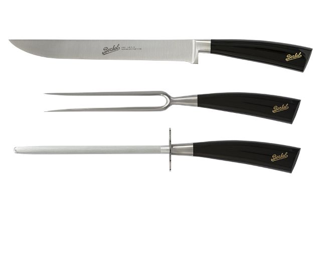 Set 3 pezzi arrosto elegance acciaio con manico nero