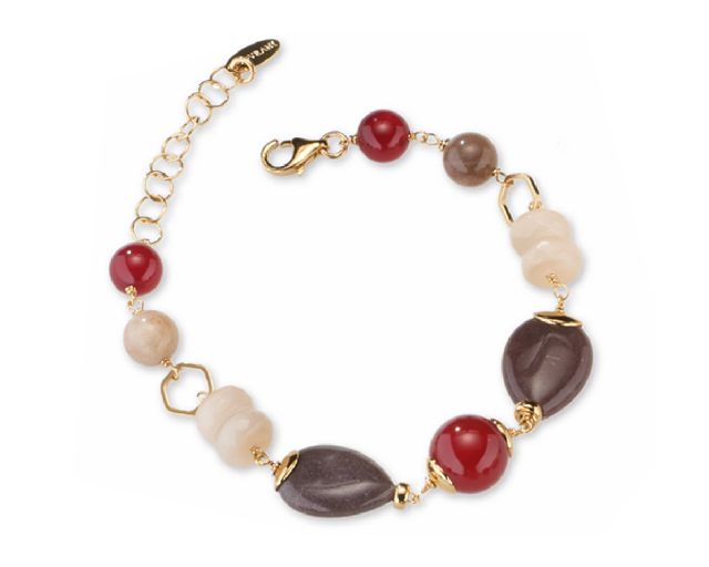 Bracciale severine ottone finitura dorata con agata, avventurina e agata ruby