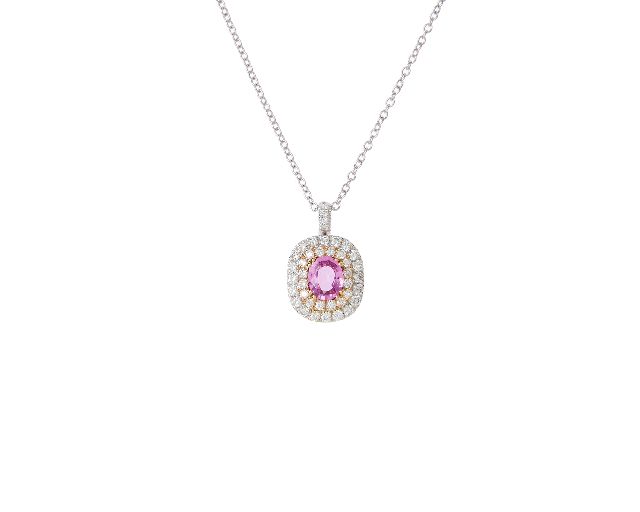 Necklace gold 750‰ and pendant with diamonds ct. 0,50 and pink sapphire ct. 0,70