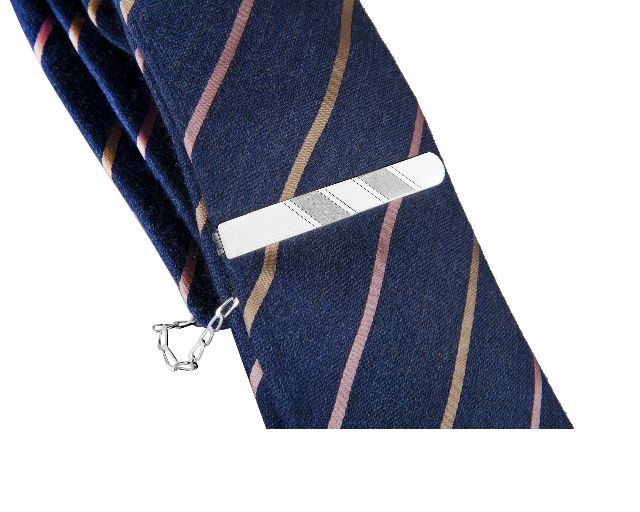 Fermacravatta argento con doppia fascia satinata