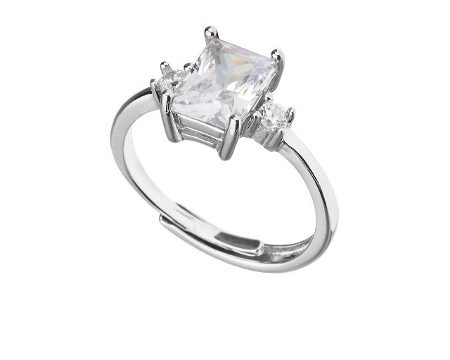 Anello argento con rettangolo zircone bianco