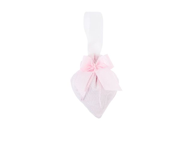 Sacchetto portaconfetti cuore rosa con fiocco rigatino rosa