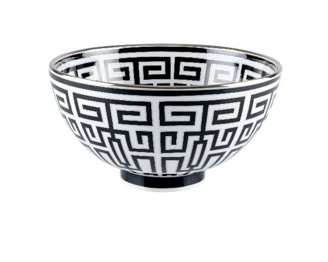 Round bowl labirinto nero porcelain