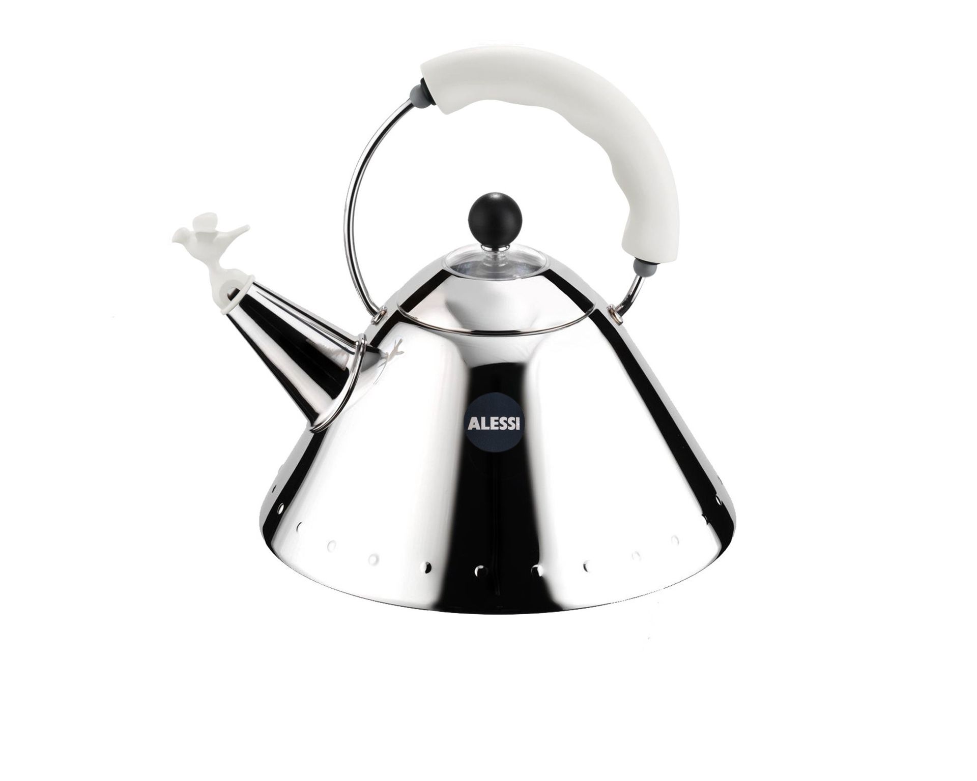 Kettle 9093 Steel With White Handle Alessi 128970 9029093w