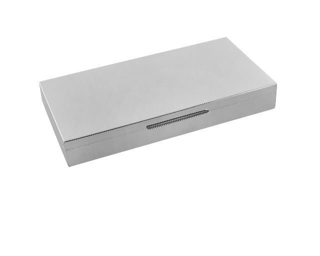 Scatola argento lucida con interno in legno