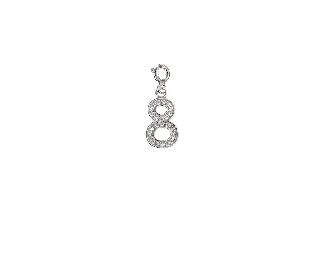 Pendant 8 number silver with white zircons