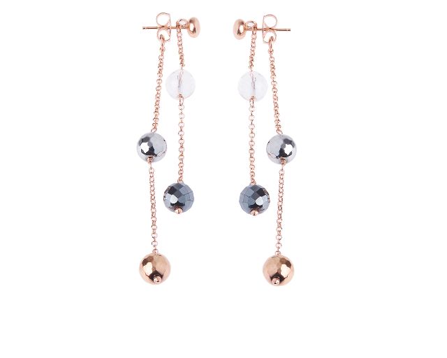 Earrings silver rosé with hematite and rock crystal