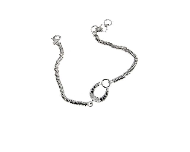 Bracciale ferro di cavallo argento e cristalli neri
