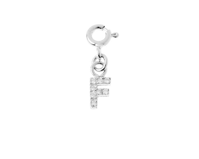 F letter charm silver with zircons