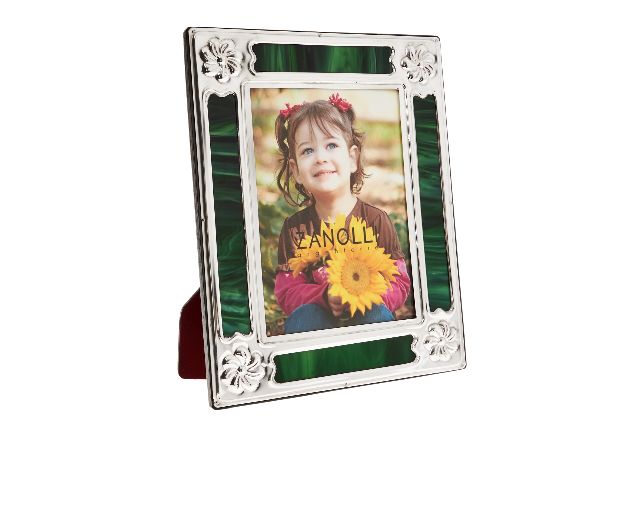 Picture frame silver and green cathedral glass