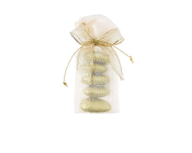 Favor sugared almonds cream and gold with sugared almonds
