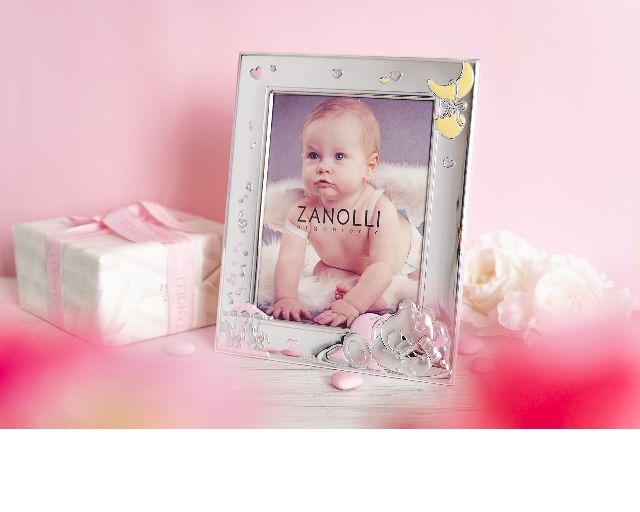 Cornice orsetto sleepy argento pvd con decorazione rosa