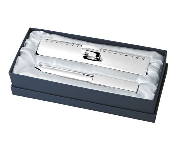 Set scrivania 2 pezzi silver plated tagliacarte, righello