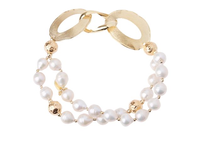 Bracelet silver golden with pearls and nuggets