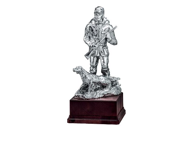 Trophy hunter with wooden base