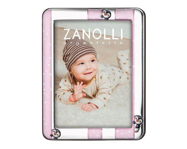 Cornice pinguini argento pvd rosa