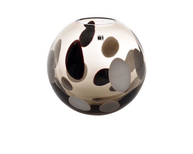 Vase sfera murano glass milk white, black and grey