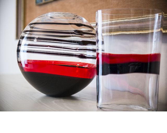 Vaso Sfera Vetro Di Murano Nero Rosso Carlo Moretti 39956 6771756a