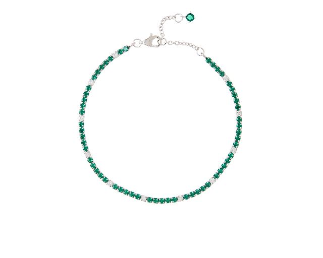 Bracciale tennis argento con cubic zirconia e zirconi smeraldo