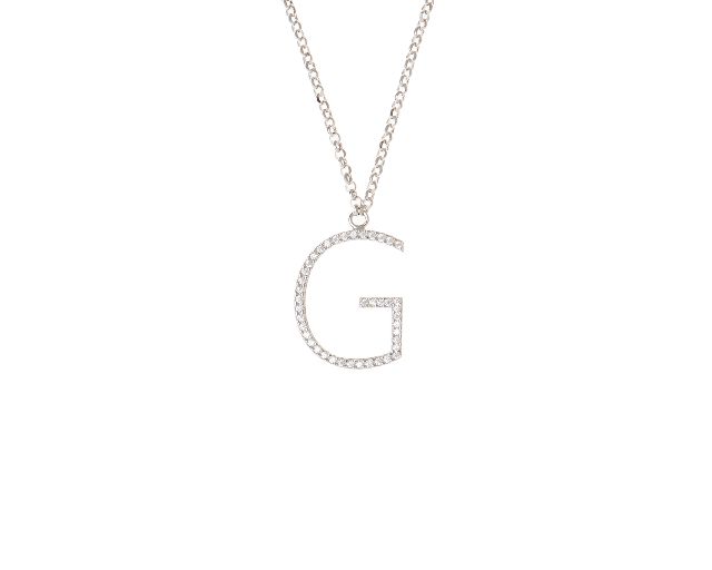Necklace dancing names silver with g letter pendant in cubic zirconia