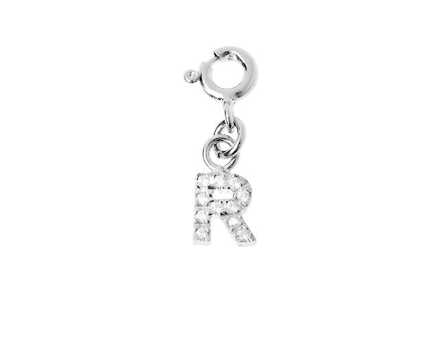 R letter charm silver with zircons