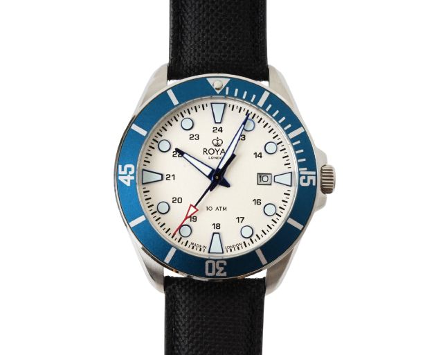 Orologio da polso uomo acciaio con quadrante bianco e cinturino nero