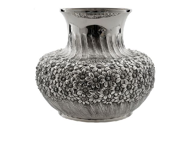 Vaso argento con cesello margherite