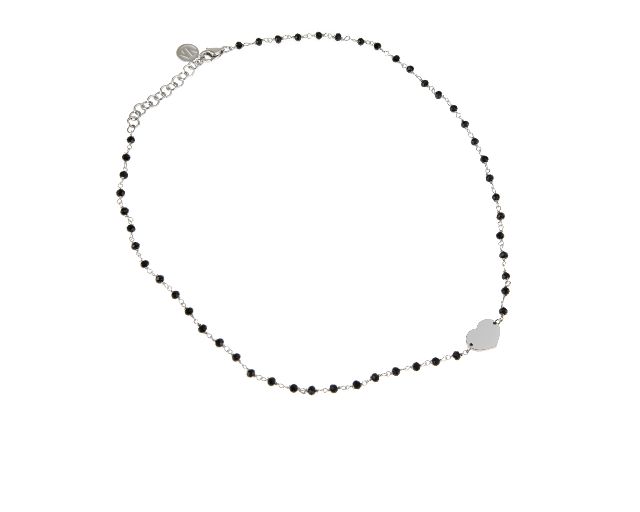 Necklace mon amour silver with heart and black crystals