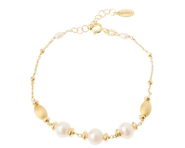 Bracciale argento dorato con chicco satinato e perla