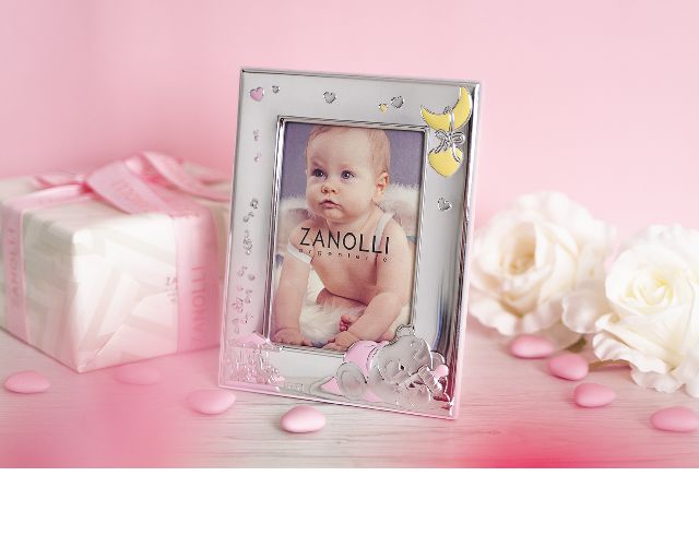 Picture frame sleepy teddy bear pvd silver pink