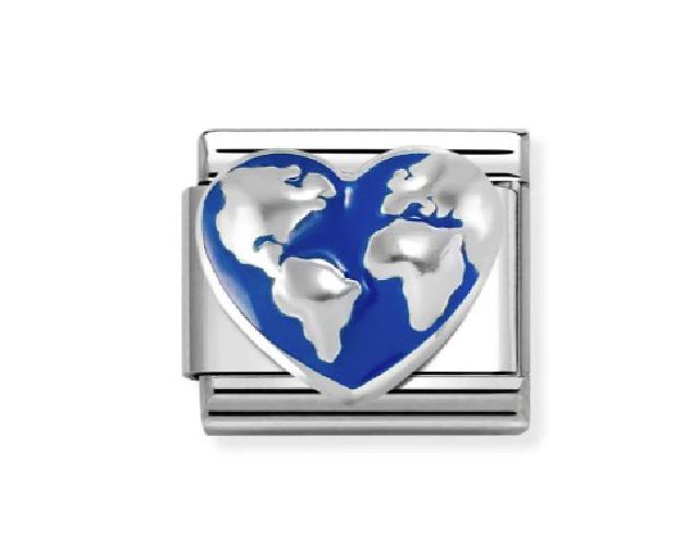 Mappamondo nel cuore composable acciaio argento e smalto