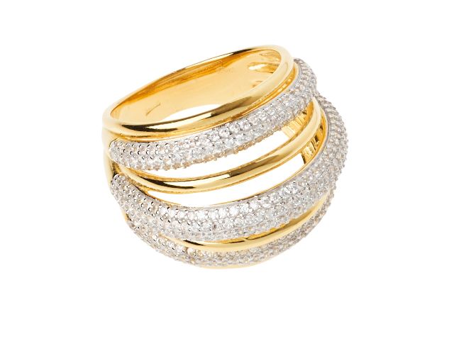 Ring silver golden finish with zircons
