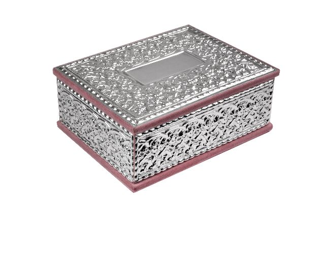 Scatola portagioie argento e velluto rosa