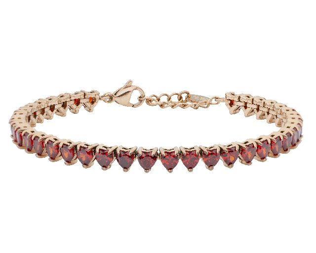 Bracciale tennis acciaio rose' e zirconi rossi cuore