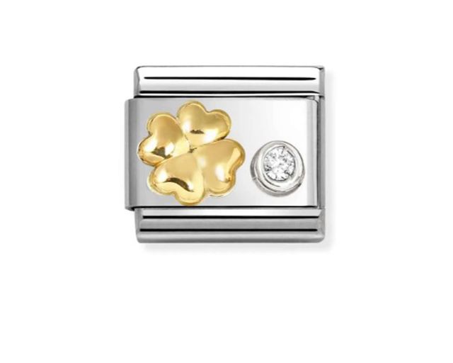Quadrifoglio composable acciaio oro e zircone