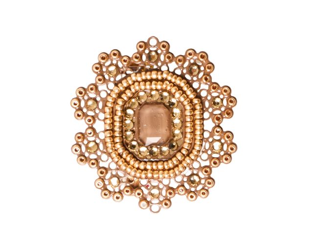 Spilla in ottone dorato con strass champagne