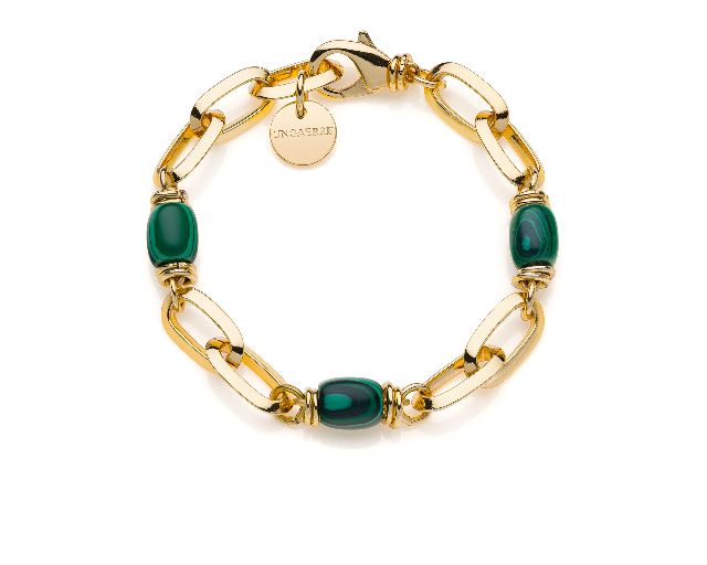 Bracciale essenza in bronzo dorato con malachite
